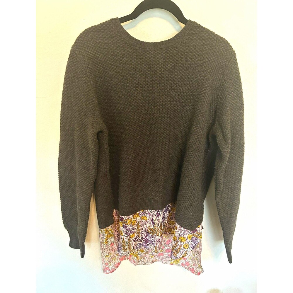 J.Crew Mixed Media Sweater Wool Size XL Waffle Knit Liberty Floral Shirttail Hem